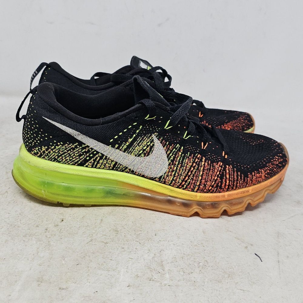 Nike Flyknit Max Men's Shoes Size 8 Rare Black Atomic Orange Volt 620469-018